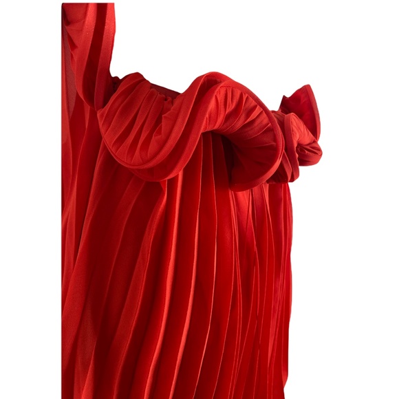 NEW Amur Red Pleated Ruffle Mini Mimi Dress - Picture 3 of 12